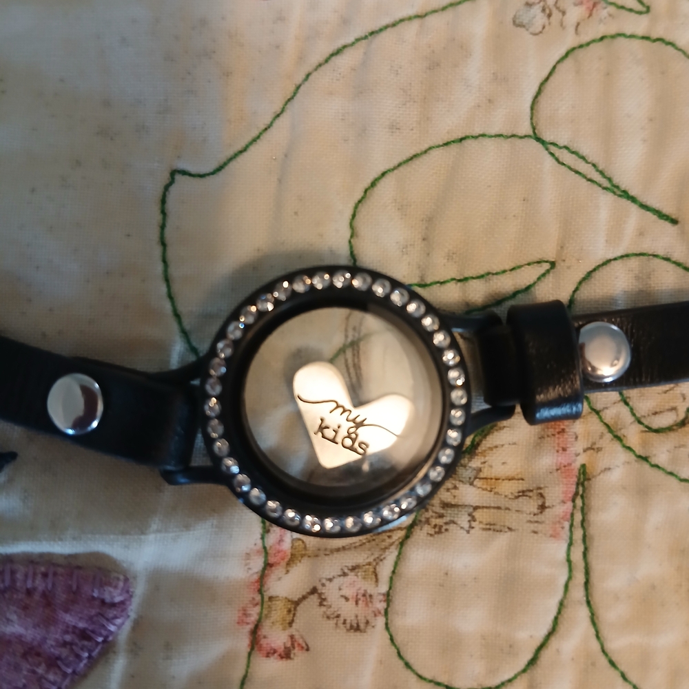 Origami Owl Black Bracelet with Silver Heart Locket